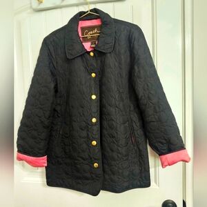 COACH Womens Medium Black Quilted Signature Stitched Pink Lined Lightweight Coat
